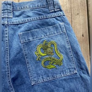 Y2K request jeans dragon embroidery jorts